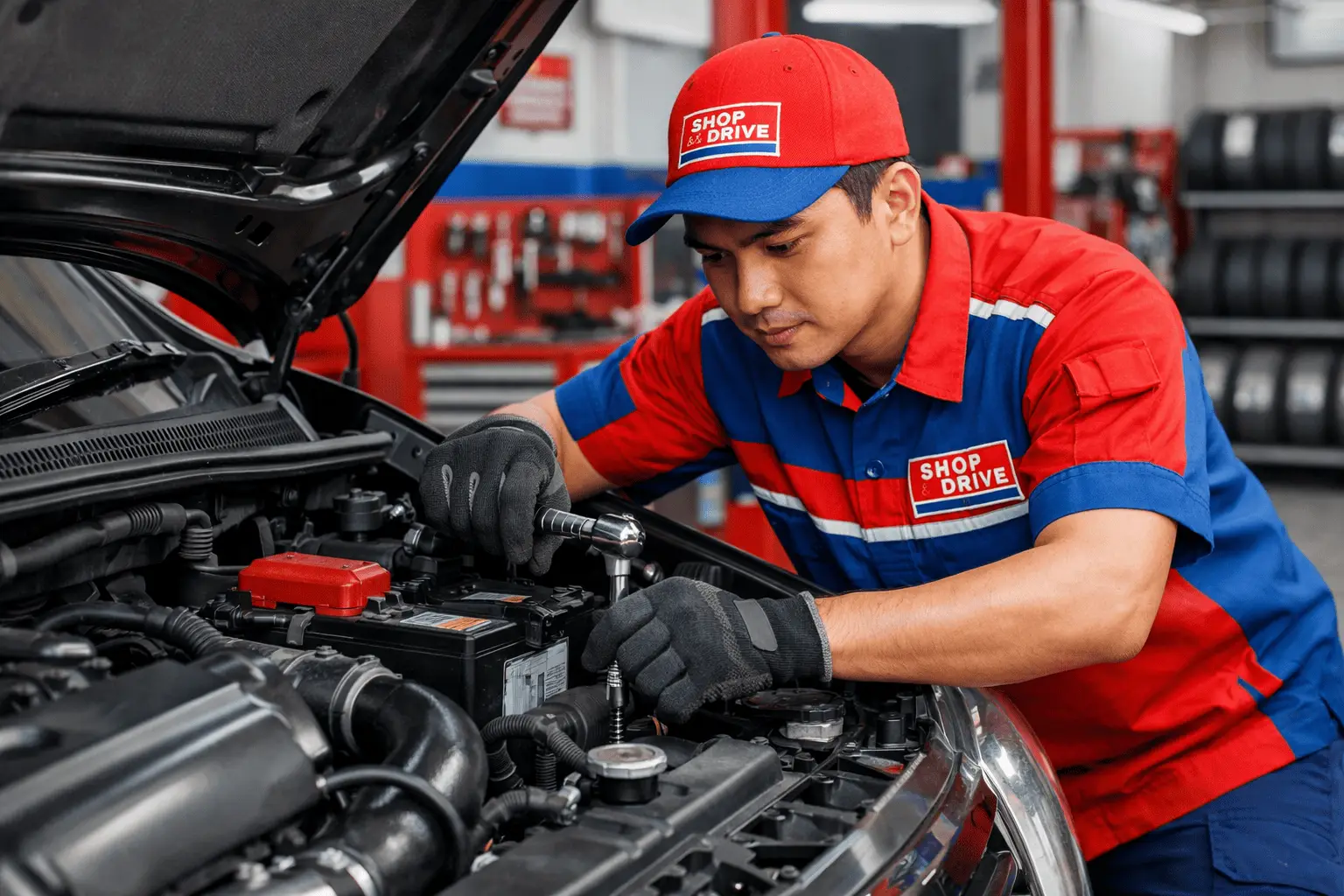 ilustrasi mekanik bengkel shop and drive